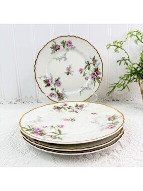 Vintage Haviland France Sylvia 4-Piece Dessert Plates Gold Trim 6.25-Inch